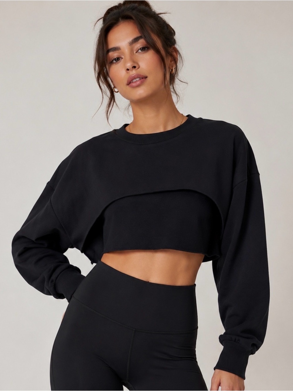 Black Cropped Cutout Sweatshirt Pullover Top Relaxed Fit LP